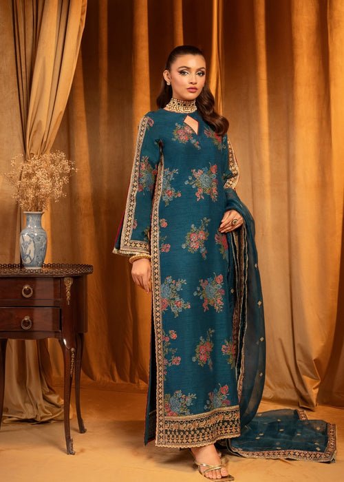 Meeral | Wedding Formals | Fidos-Brand:Meeral-Type:Ladies Clothes-Teal-Chiffon-House of Maryam- Buy in UK, USA