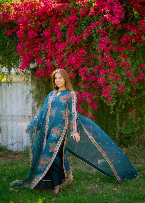 Meeral | Wedding Formals | Fidos-Brand:Meeral-Type:Ladies Clothes-Teal-Chiffon-House of Maryam- Buy in UK, USA