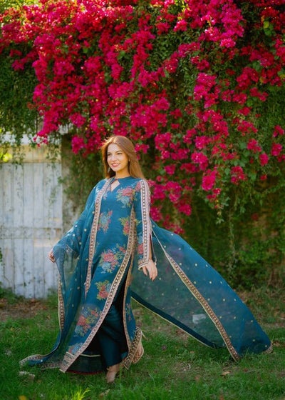 Meeral | Wedding Formals | Fidos-Brand:Meeral-Type:Ladies Clothes-Teal-Chiffon-House of Maryam- Buy in UK, USA