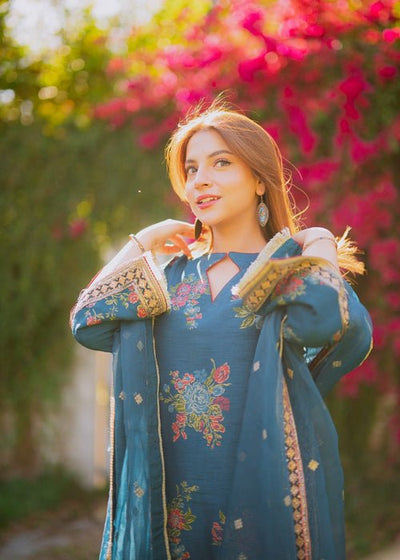 Meeral | Wedding Formals | Fidos-Brand:Meeral-Type:Ladies Clothes-Teal-Chiffon-House of Maryam- Buy in UK, USA
