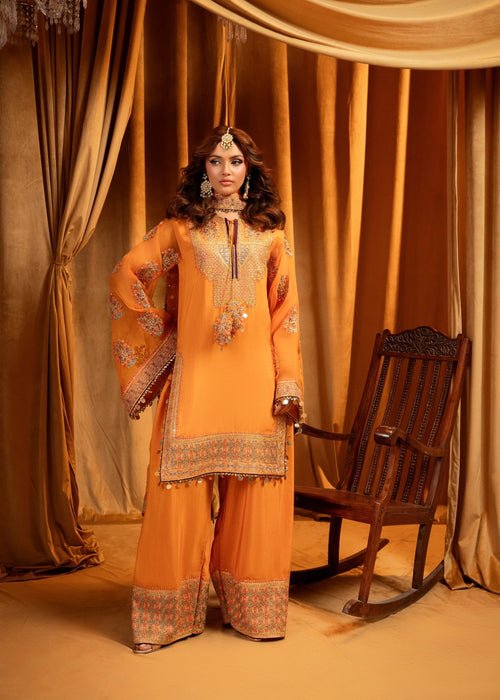 Meeral | Wedding Formals | Florence-Brand:Meeral-Type:Ladies Clothes-Orange-Raw Silk-House of Maryam- Buy in UK, USA