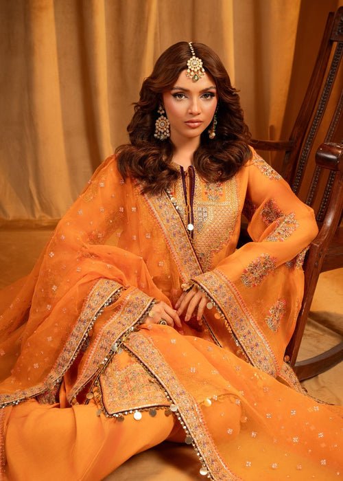 Meeral | Wedding Formals | Florence-Brand:Meeral-Type:Ladies Clothes-Orange-Raw Silk-House of Maryam- Buy in UK, USA