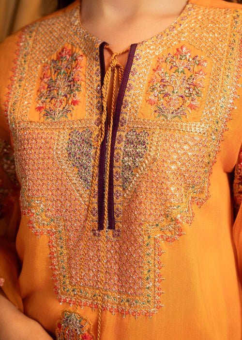 Meeral | Wedding Formals | Florence-Brand:Meeral-Type:Ladies Clothes-Orange-Raw Silk-House of Maryam- Buy in UK, USA