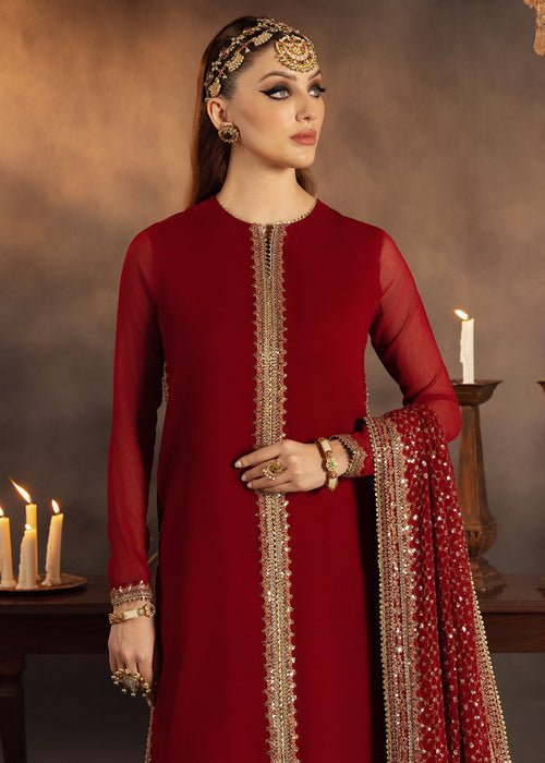 Meeral | Wedding Formals | Gulnaar-Brand:Meeral-Type:Ladies Clothes-Red-Raw Silk-House of Maryam- Buy in UK, USA