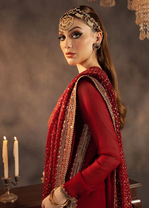 Meeral | Wedding Formals | Gulnaar-Brand:Meeral-Type:Ladies Clothes-Red-Raw Silk-House of Maryam- Buy in UK, USA