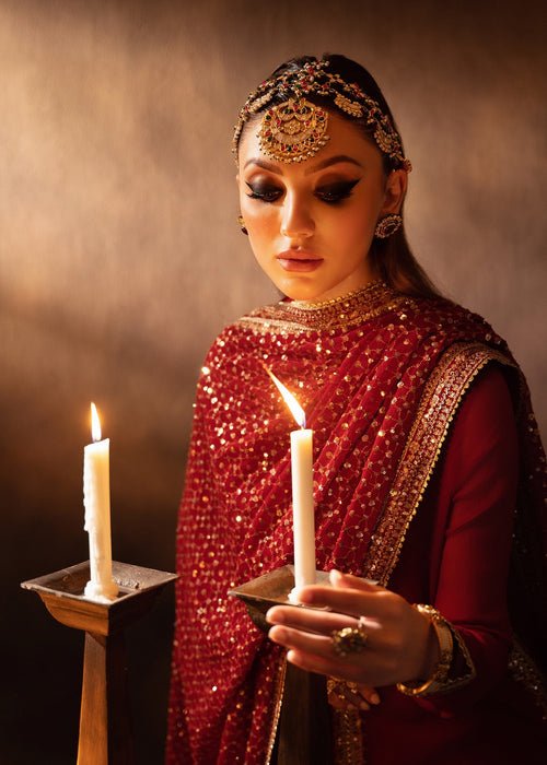 Meeral | Wedding Formals | Gulnaar-Brand:Meeral-Type:Ladies Clothes-Red-Raw Silk-House of Maryam- Buy in UK, USA