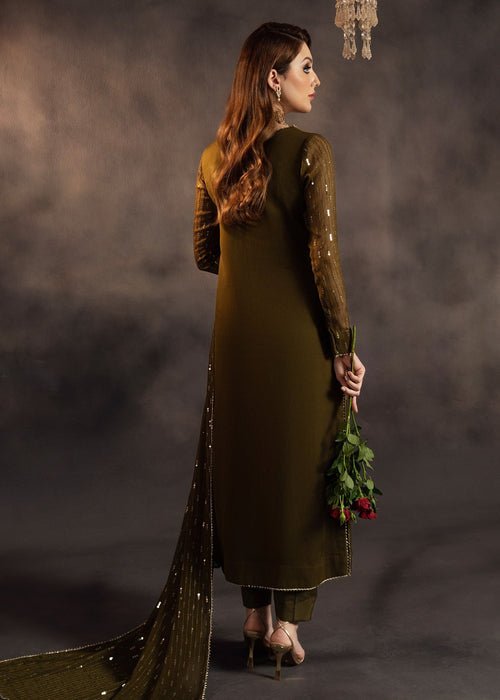 Meeral | Wedding Formals | Hina-Brand:Meeral-Type:Ladies Clothes-Olive Green-Chiffon-House of Maryam- Buy in UK, USA