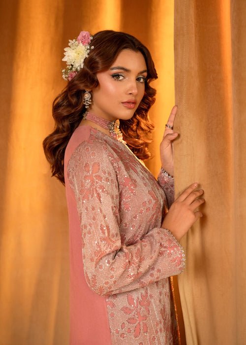 Meeral | Wedding Formals | Irish Rose-Brand:Meeral-Type:Ladies Clothes-Peach Pink-Chiffon-House of Maryam- Buy in UK, USA