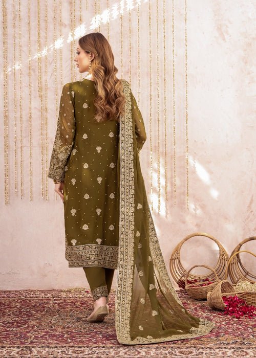Meeral | Wedding Formals | Mehndi-Brand:Meeral-Type:Ladies Clothes-Olive Green-Chiffon-House of Maryam- Buy in UK, USA