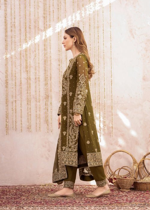 Meeral | Wedding Formals | Mehndi-Brand:Meeral-Type:Ladies Clothes-Olive Green-Chiffon-House of Maryam- Buy in UK, USA