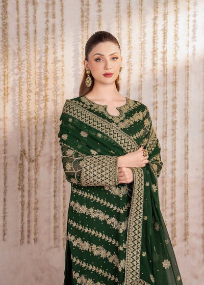 Meeral | Wedding Formals | Mifrah-Brand:Meeral-Type:Ladies Clothes-Bottle Green-Chiffon-House of Maryam- Buy in UK, USA