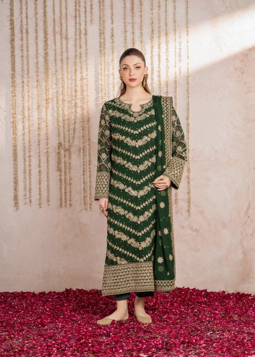Meeral | Wedding Formals | Mifrah-Brand:Meeral-Type:Ladies Clothes-Bottle Green-Chiffon-House of Maryam- Buy in UK, USA