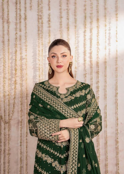 Meeral | Wedding Formals | Mifrah-Brand:Meeral-Type:Ladies Clothes-Bottle Green-Chiffon-House of Maryam- Buy in UK, USA