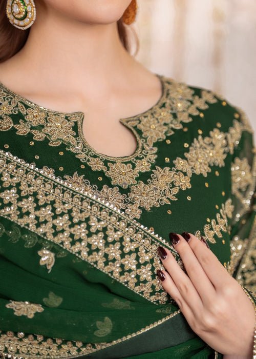 Meeral | Wedding Formals | Mifrah-Brand:Meeral-Type:Ladies Clothes-Bottle Green-Chiffon-House of Maryam- Buy in UK, USA