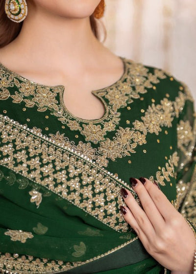 Meeral | Wedding Formals | Mifrah-Brand:Meeral-Type:Ladies Clothes-Bottle Green-Chiffon-House of Maryam- Buy in UK, USA