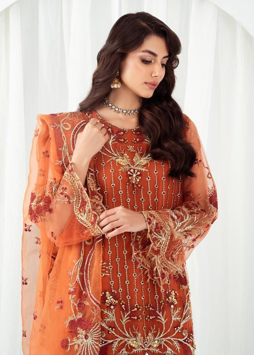 Meeral | Wedding Formals | ML-LUX22V2-10 Satrangi-Brand:Meeral-Type:Ladies Clothes-Orange-Net-House of Maryam- Buy in UK, USA