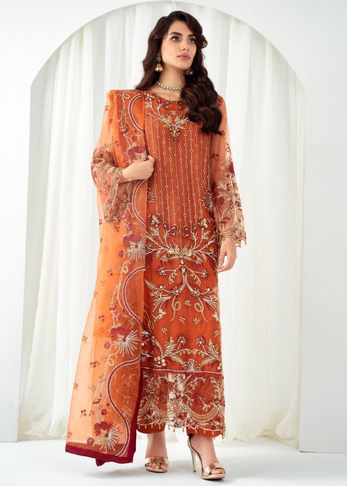 Meeral | Wedding Formals | ML-LUX22V2-10 Satrangi-Brand:Meeral-Type:Ladies Clothes-Orange-Net-House of Maryam- Buy in UK, USA