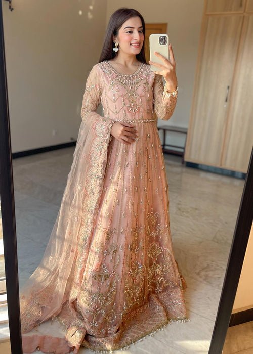 Meeral | Wedding Formals | ML-LUX22V2-5 Dilara-Brand:Meeral-Type:Ladies Clothes-Peach Pink-Net-House of Maryam- Buy in UK, USA