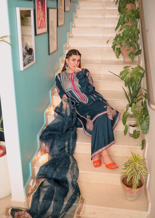 Meeral | Wedding Formals | Mohini-Brand:Meeral-Type:Ladies Clothes-Blue Gray-Raw Silk-House of Maryam- Buy in UK, USA