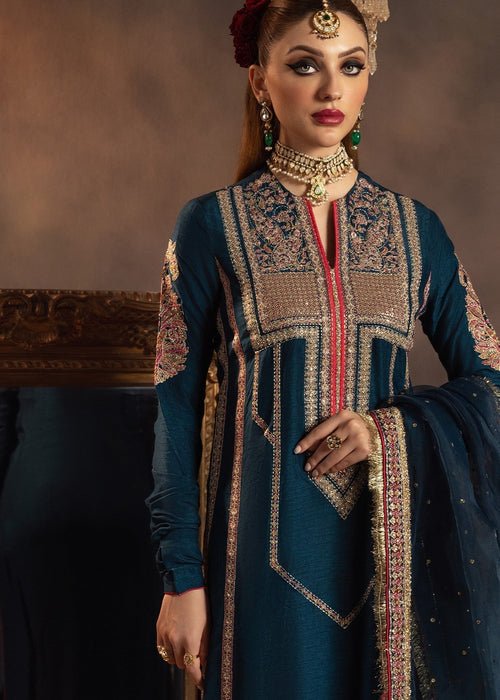 Meeral | Wedding Formals | Mohini-Brand:Meeral-Type:Ladies Clothes-Blue Gray-Raw Silk-House of Maryam- Buy in UK, USA