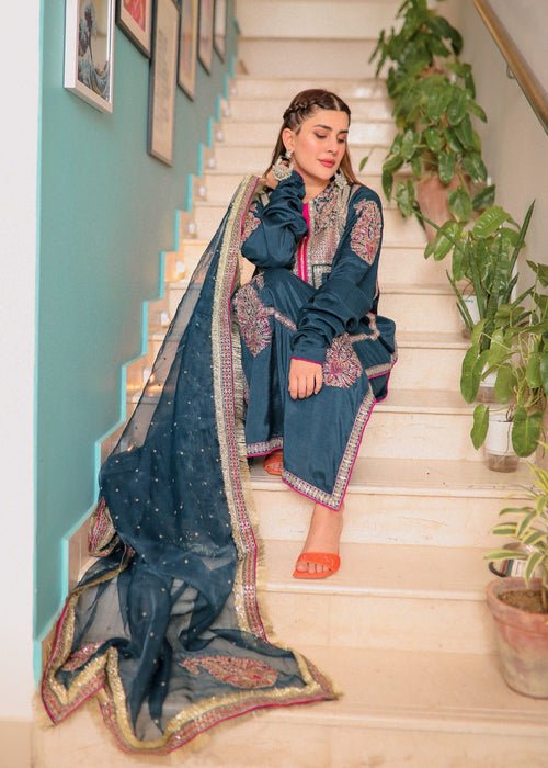 Meeral | Wedding Formals | Mohini-Brand:Meeral-Type:Ladies Clothes-Blue Gray-Raw Silk-House of Maryam- Buy in UK, USA