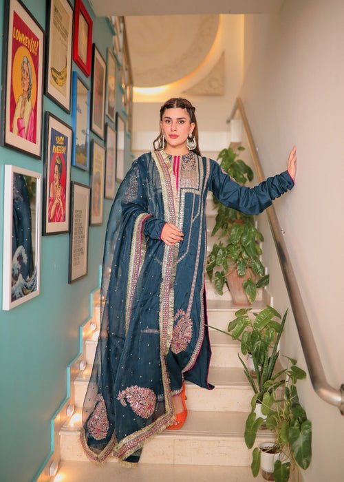 Meeral | Wedding Formals | Mohini-Brand:Meeral-Type:Ladies Clothes-Blue Gray-Raw Silk-House of Maryam- Buy in UK, USA