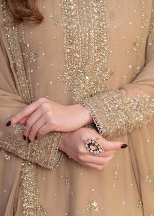 Meeral | Wedding Formals | Muntaha-Brand:Meeral-Type:Ladies Clothes-Beige-Chiffon-House of Maryam- Buy in UK, USA