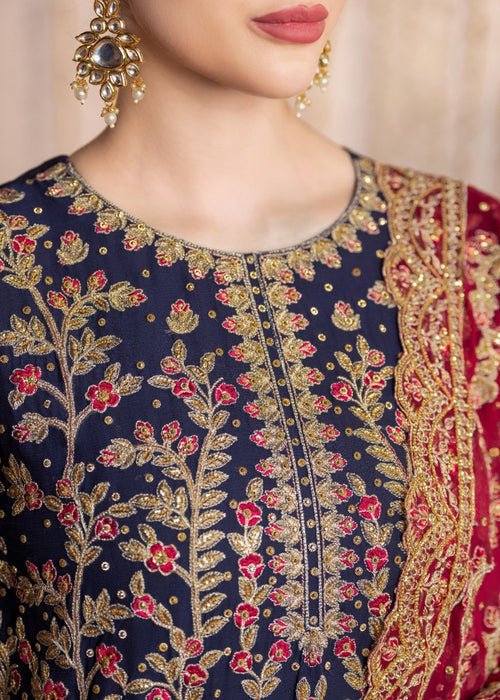 Meeral | Wedding Formals | Mushk-Brand:Meeral-Type:Ladies Clothes-Navy Blue-Chiffon-House of Maryam- Buy in UK, USA