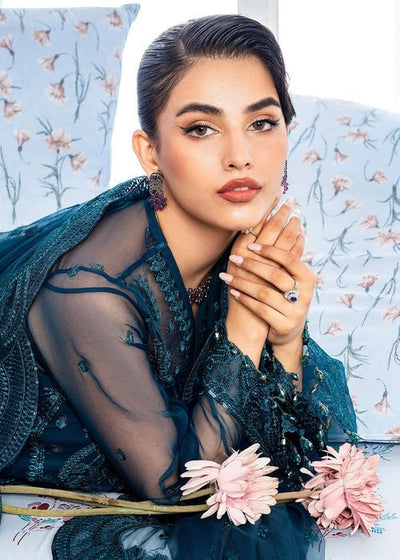 Meeral | Wedding Formals | Nilofer-Brand:Meeral-Type:Ladies Clothes-Teal Blue-Organza-House of Maryam- Buy in UK, USA