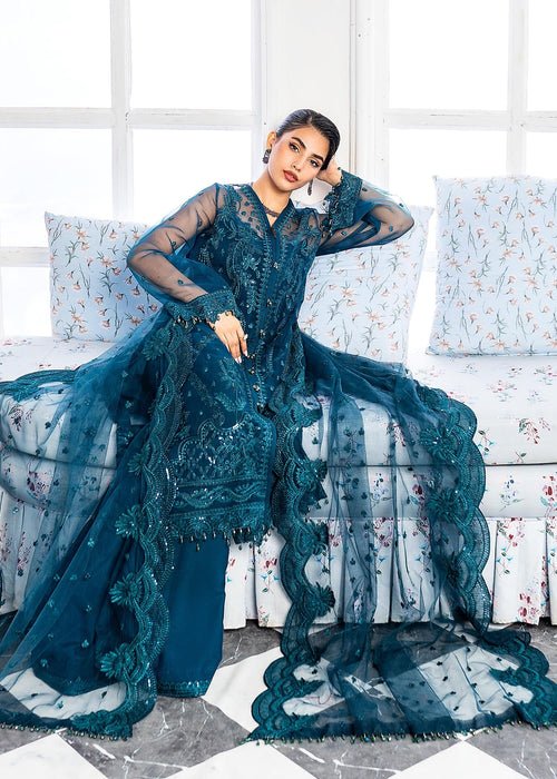 Meeral | Wedding Formals | Nilofer-Brand:Meeral-Type:Ladies Clothes-Teal Blue-Organza-House of Maryam- Buy in UK, USA