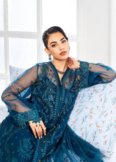 Meeral | Wedding Formals | Nilofer-Brand:Meeral-Type:Ladies Clothes-Teal Blue-Organza-House of Maryam- Buy in UK, USA