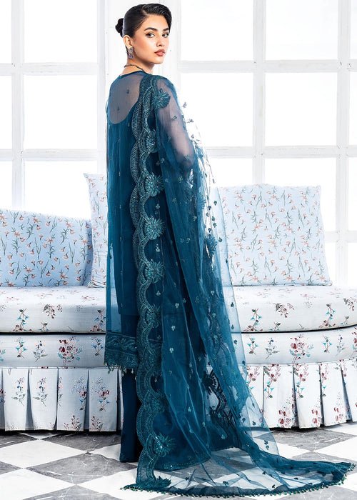 Meeral | Wedding Formals | Nilofer-Brand:Meeral-Type:Ladies Clothes-Teal Blue-Organza-House of Maryam- Buy in UK, USA