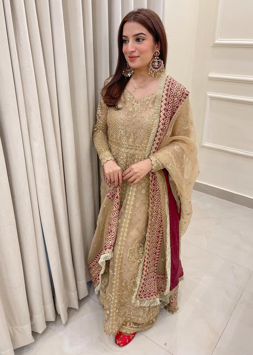 Meeral | Wedding Formals | Raqs-Brand:Meeral-Type:Ladies Clothes-Gold-Organza-House of Maryam- Buy in UK, USA