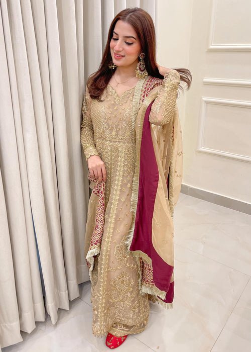 Meeral | Wedding Formals | Raqs-Brand:Meeral-Type:Ladies Clothes-Gold-Organza-House of Maryam- Buy in UK, USA