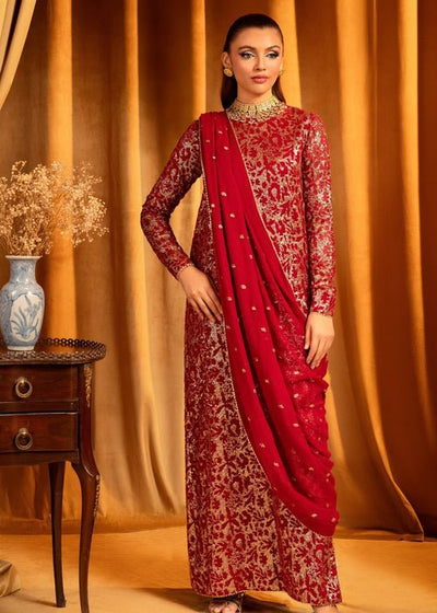 Meeral | Wedding Formals | Rosier-Brand:Meeral-Type:Ladies Clothes-Red-Raw Silk-House of Maryam- Buy in UK, USA