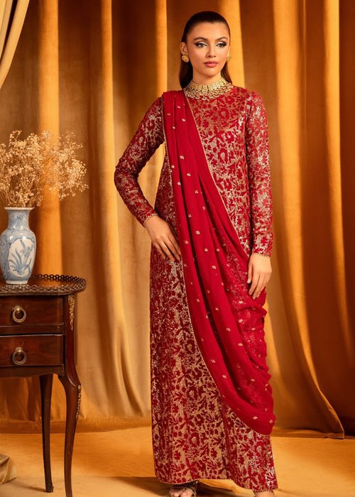 Meeral | Wedding Formals | Rosier-Brand:Meeral-Type:Ladies Clothes-Red-Raw Silk-House of Maryam- Buy in UK, USA