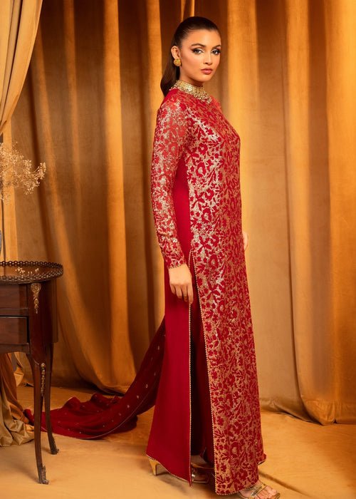 Meeral | Wedding Formals | Rosier-Brand:Meeral-Type:Ladies Clothes-Red-Raw Silk-House of Maryam- Buy in UK, USA