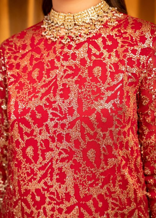 Meeral | Wedding Formals | Rosier-Brand:Meeral-Type:Ladies Clothes-Red-Raw Silk-House of Maryam- Buy in UK, USA