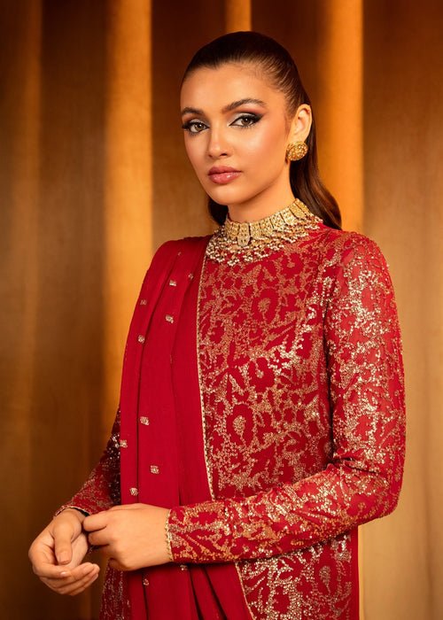 Meeral | Wedding Formals | Rosier-Brand:Meeral-Type:Ladies Clothes-Red-Raw Silk-House of Maryam- Buy in UK, USA