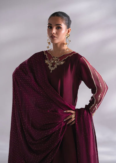 Mehak Yaqoob | Enchante The Luxe Edit | Garnet-Brand:Mehak Yaqoob-Type:Ladies Clothes-Magenta-Pure Sheesha Silk-House of Maryam- Buy in UK, USA