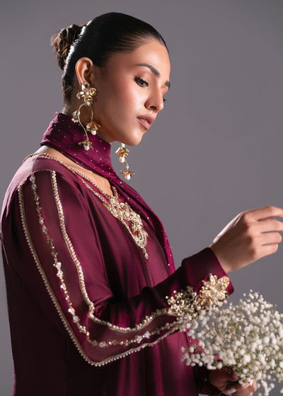 Mehak Yaqoob | Enchante The Luxe Edit | Garnet-Brand:Mehak Yaqoob-Type:Ladies Clothes-Magenta-Pure Sheesha Silk-House of Maryam- Buy in UK, USA