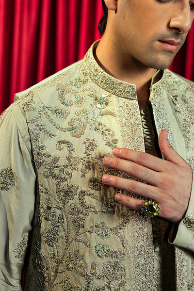 Republic By Omar Farooq | Luxury Rtw | Pastel Green Waistcoat -  Republic by Omar Farooq Luxury RTW - Original Designer Dress - House of Maryam