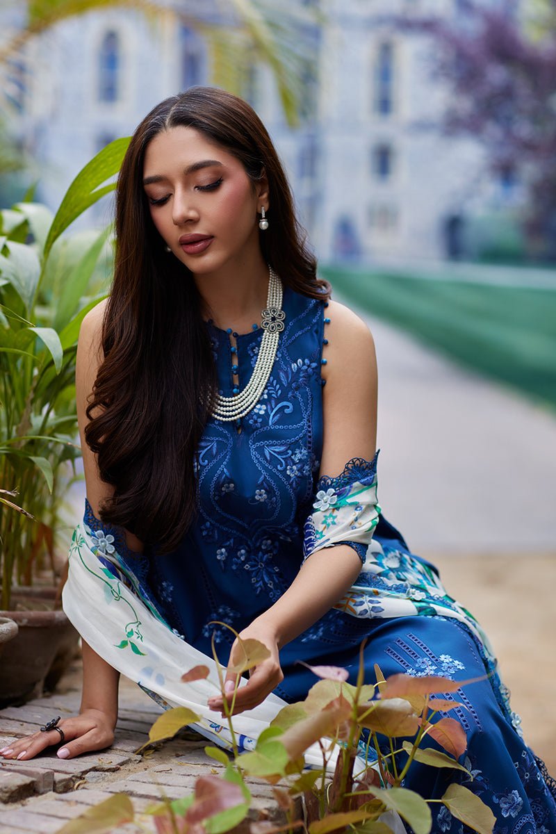 Mina Hassan | Chikankari Lawn 25 | Anaaya-Brand:Mina Hasan-Type:Ladies Clothes-Royal Blue-Lawn-House of Maryam- Buy in UK, USA