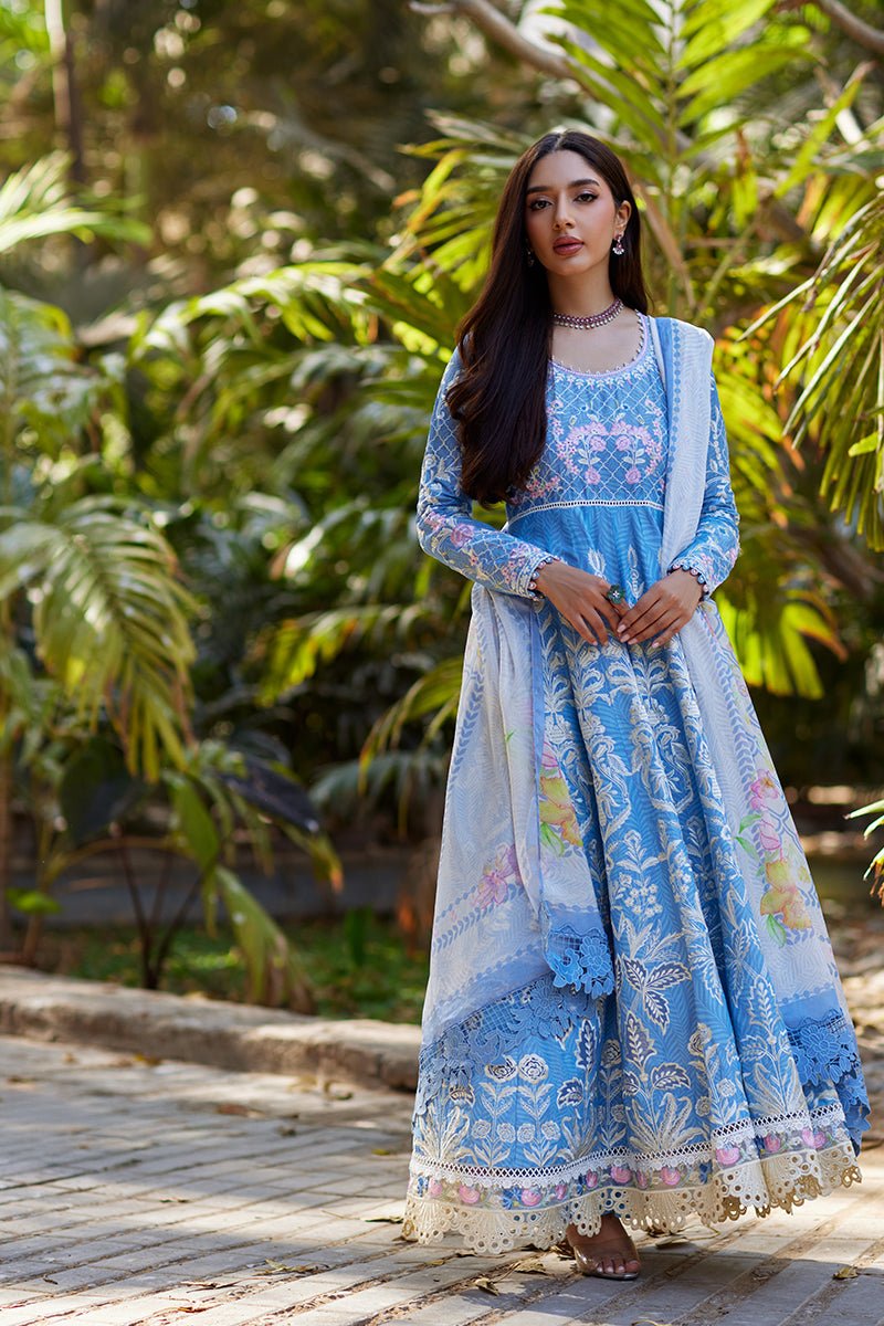 Mina Hassan | Chikankari Lawn 25 | Baano-Brand:Mina Hasan-Type:Ladies Clothes-Denium Blue-Lawn-House of Maryam- Buy in UK, USA