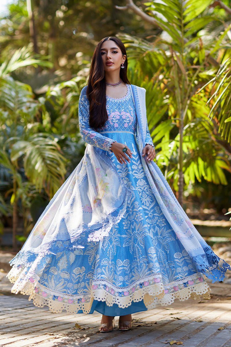 Mina Hassan | Chikankari Lawn 25 | Baano-Brand:Mina Hasan-Type:Ladies Clothes-Denium Blue-Lawn-House of Maryam- Buy in UK, USA