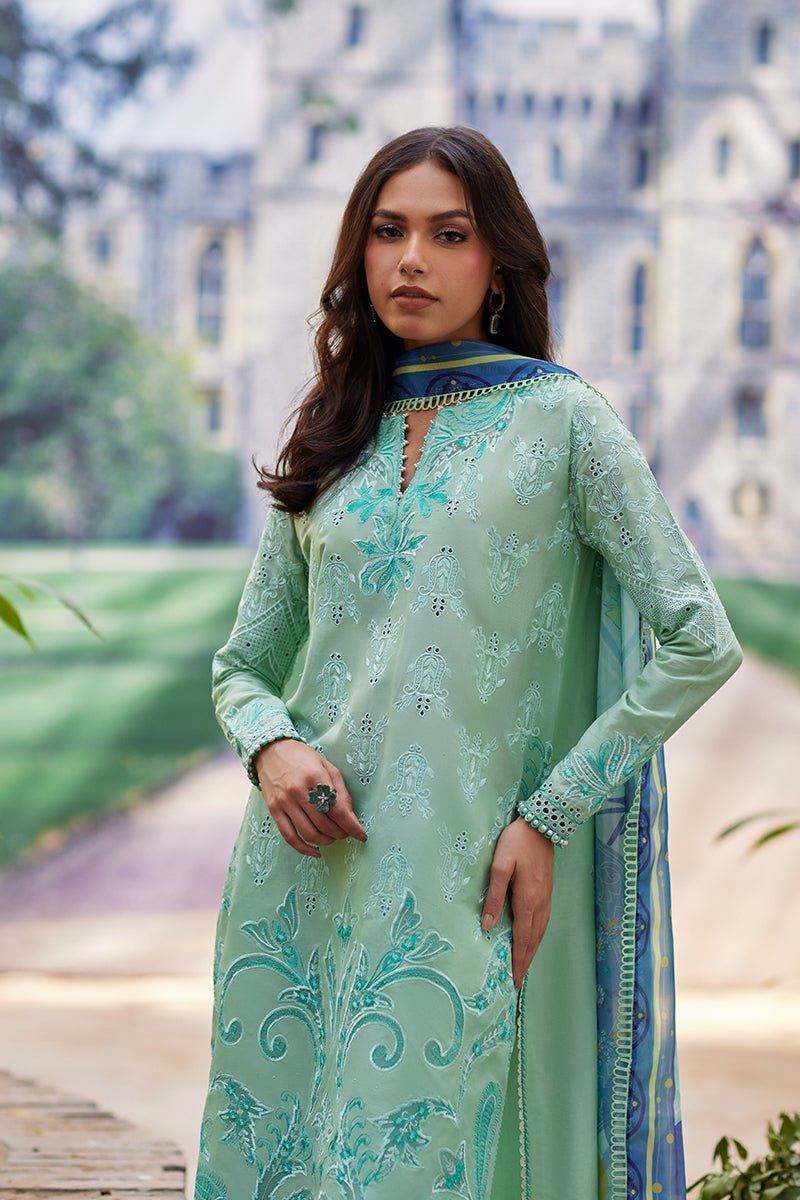 Mina Hassan | Chikankari Lawn 25 | Lina-Brand:Mina Hasan-Type:Ladies Clothes-Light Ferozi-Lawn-House of Maryam- Buy in UK, USA