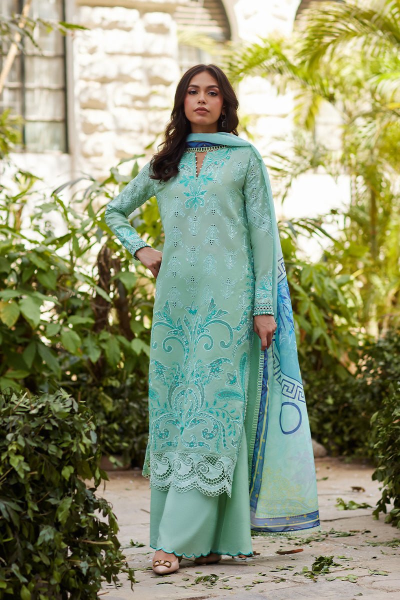 Mina Hassan | Chikankari Lawn 25 | Lina-Brand:Mina Hasan-Type:Ladies Clothes-Light Ferozi-Lawn-House of Maryam- Buy in UK, USA