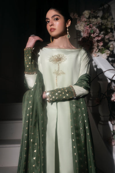Mina Kashif | Emilie Formals | Floret-Brand:Mina Kashif-Type:Ladies Clothes-Green White-Roman Silk-House of Maryam- Buy in UK, USA