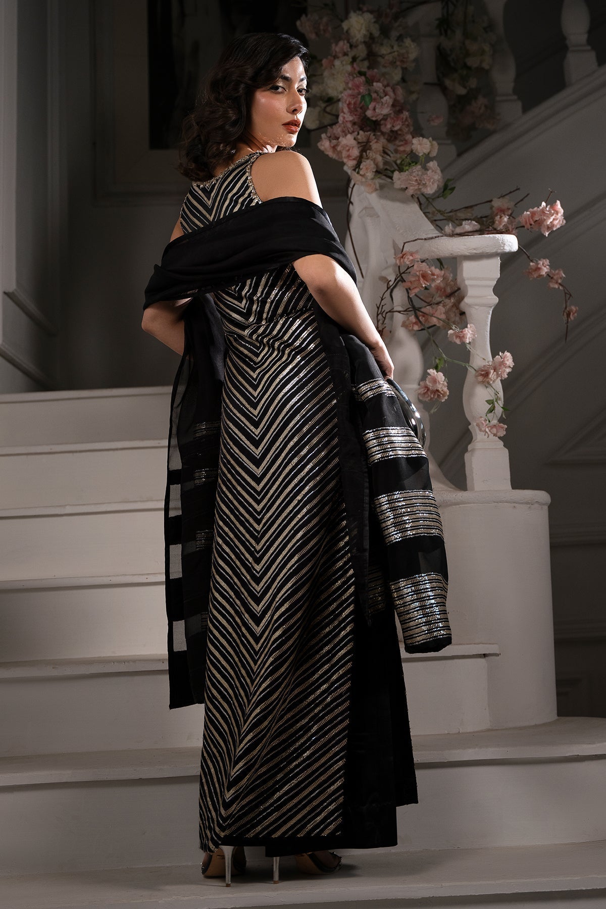 Mina Kashif | Emilie Formals | Lumina-Brand:Mina Kashif-Type:Ladies Clothes-Black-Shamoz Silk-House of Maryam- Buy in UK, USA