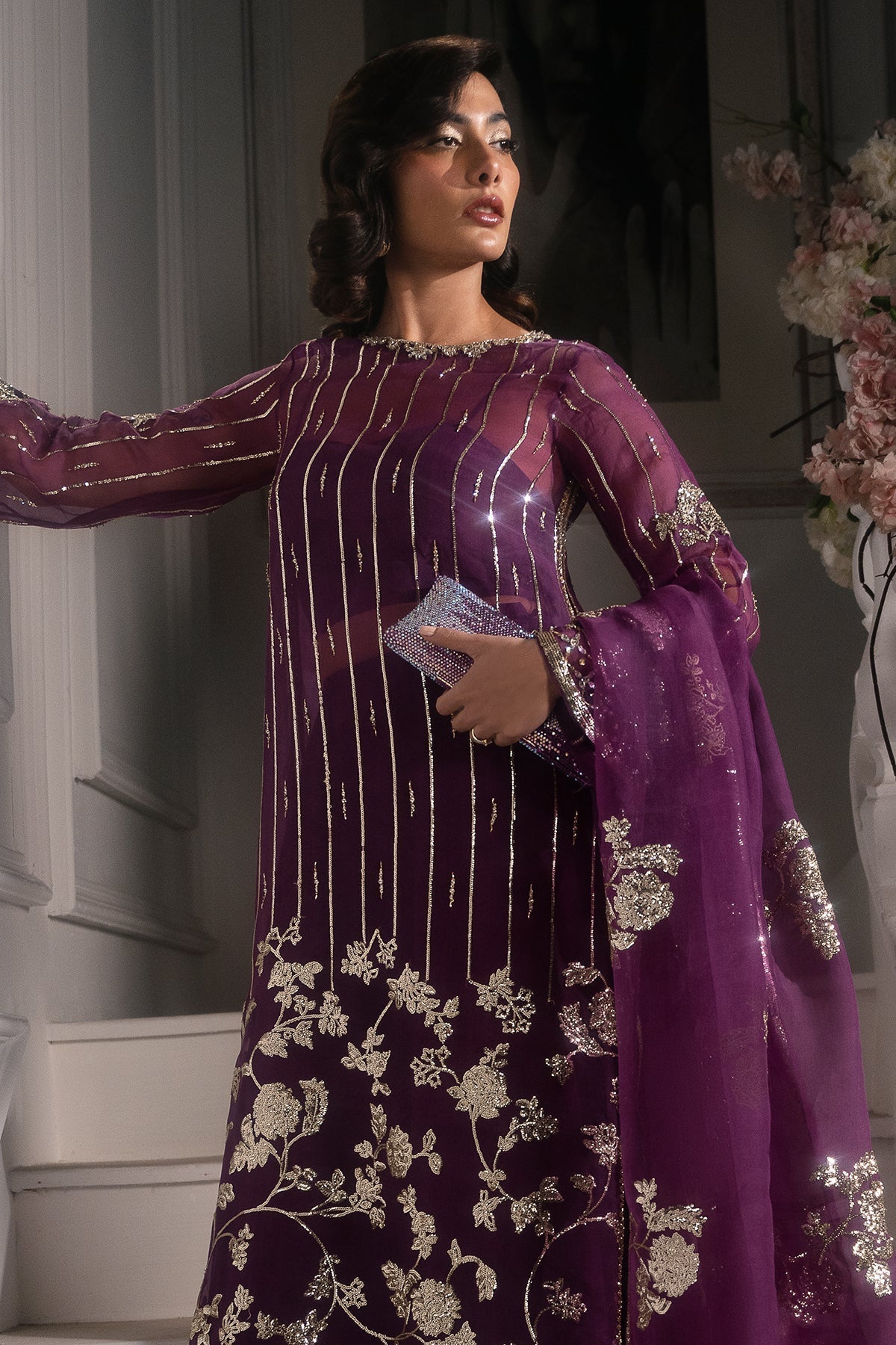 Mina Kashif | Emilie Formals | Marie-Brand:Mina Kashif-Type:Ladies Clothes-Plum-Roman Silk-House of Maryam- Buy in UK, USA